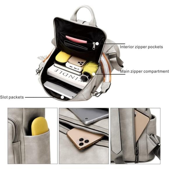 Leather Backpack Purse for Women Fashion Tassel Ladies Shoulder Bags - Picture 5 of 6